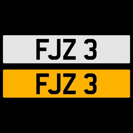 FJZ 3 NUMBER PLATE REGISTRATION NUMBERPLATE CHERISHED DATELESS NORTHERN IRISH NI