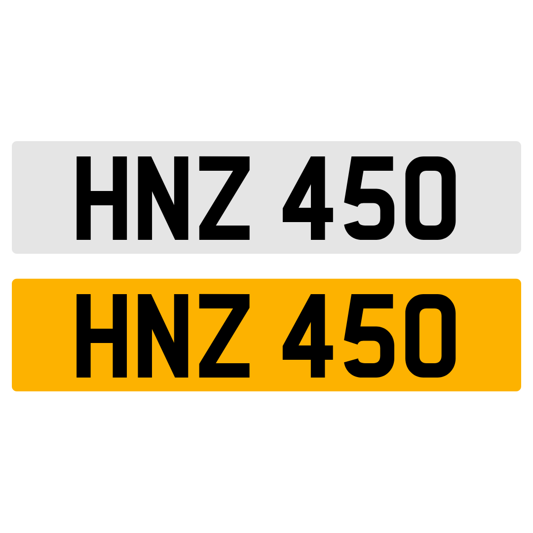 HNZ 450 Number Plate Numberplate Registration Cherished Dateless Northern Irish NI 3X3