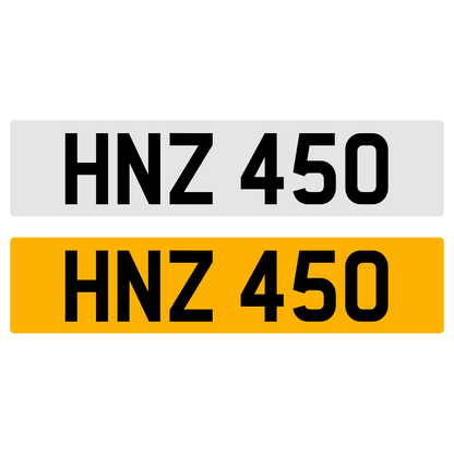 HNZ 450 Number Plate Numberplate Registration Cherished Dateless Northern Irish NI 3X3