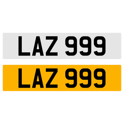 LAZ 999 Number Plate Numberplate Registration Cherished Dateless Northern Irish NI