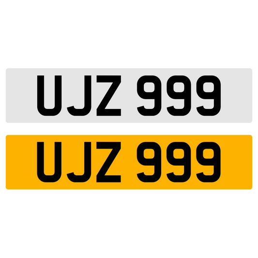 UJZ 999 Number Plate Registration Numberplate Cherished Dateless Northern Irish NI