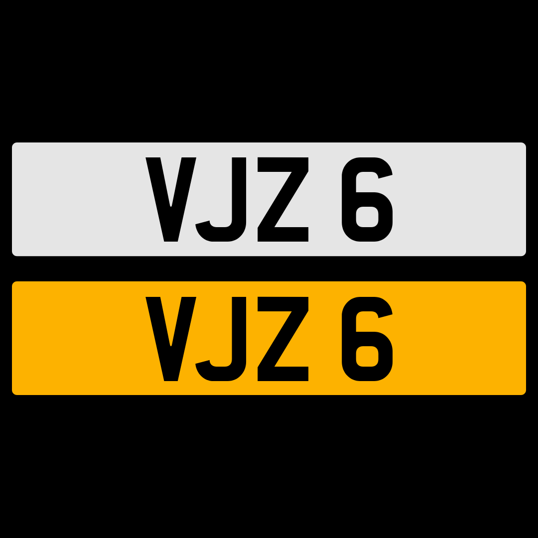 VJZ 6 NUMBER PLATE REGISTRATION NUMBERPLATE CHERISHED DATELESS NORTHERN IRISH NI