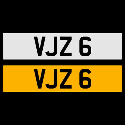 VJZ 6 NUMBER PLATE REGISTRATION NUMBERPLATE CHERISHED DATELESS NORTHERN IRISH NI