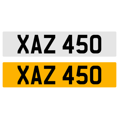 XAZ 450 Number Plate Numberplate Registration Cherished Dateless Northern Irish NI 3X3